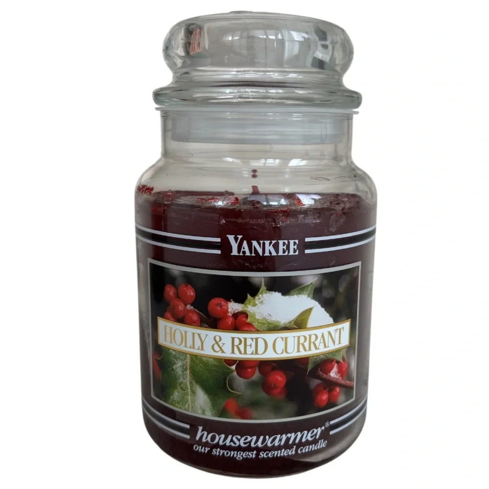 Yankee Candle Jar Holly & Red Currant Vintage Black Band Holiday Dark Red 22 Oz